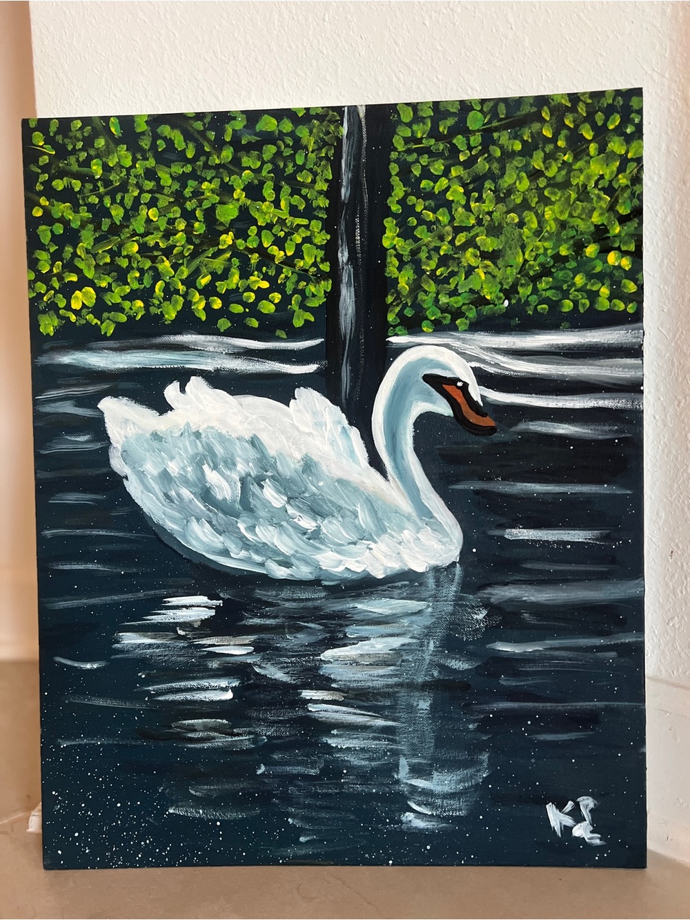 Original Acrylic Hand-Painted White Swan Canvas Art